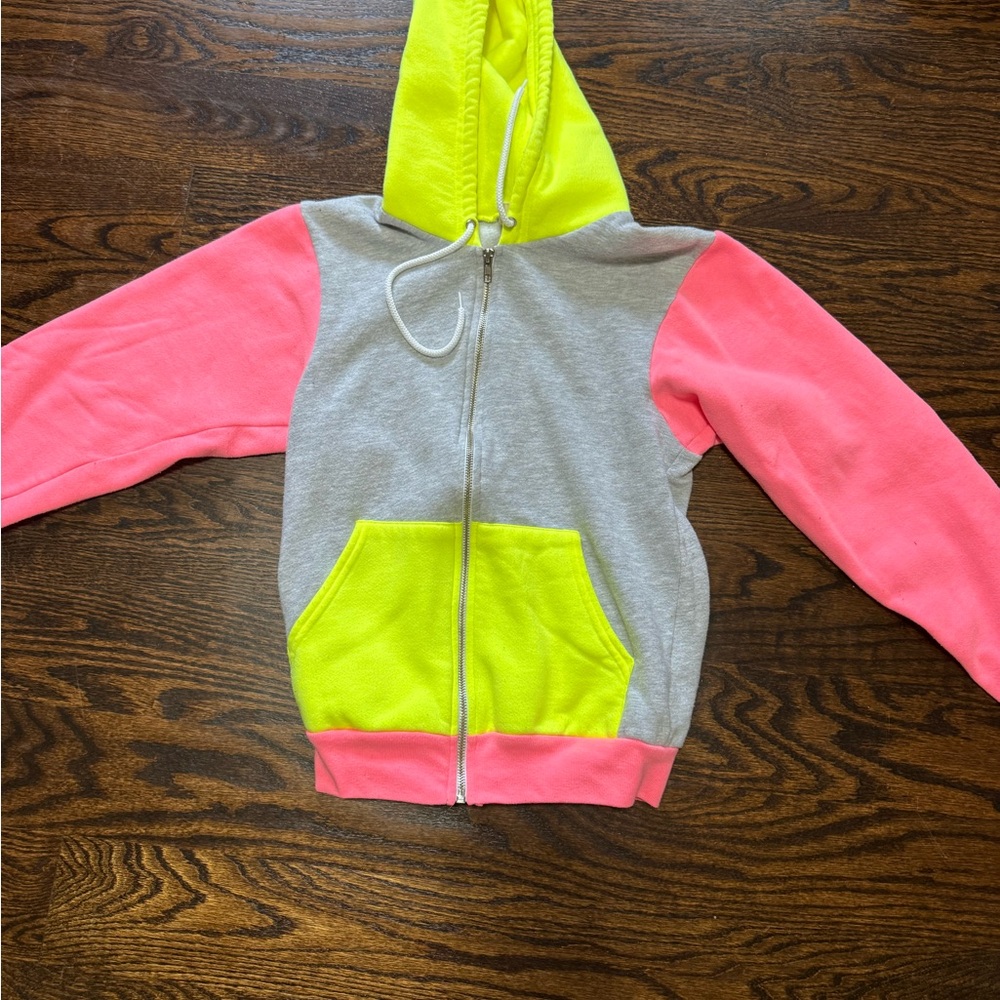 American Apparel Pink and Yellow Color-Block Hoodie